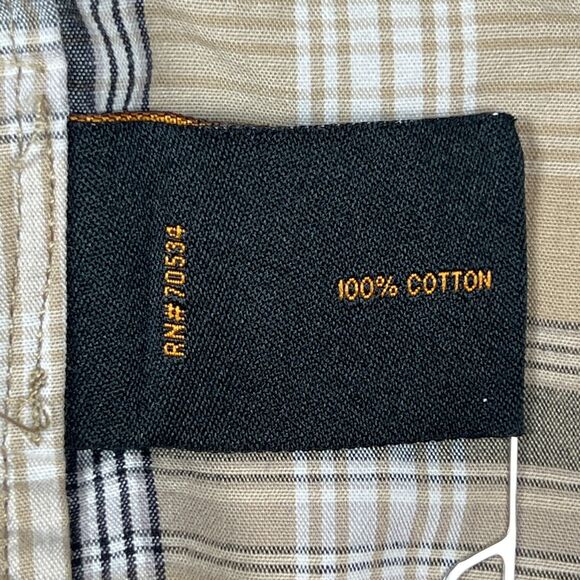 Orvis Trout Bum Sz Mens L Long-Sleeve Snap Western Fishing Shirt Tan Blk Striped - Picture 7 of 14